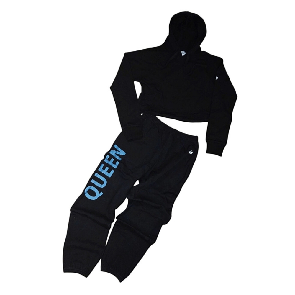 NWOT Werk Dancewear Black Queen Joggers Matching Cropped Hoodie Set Adult XS